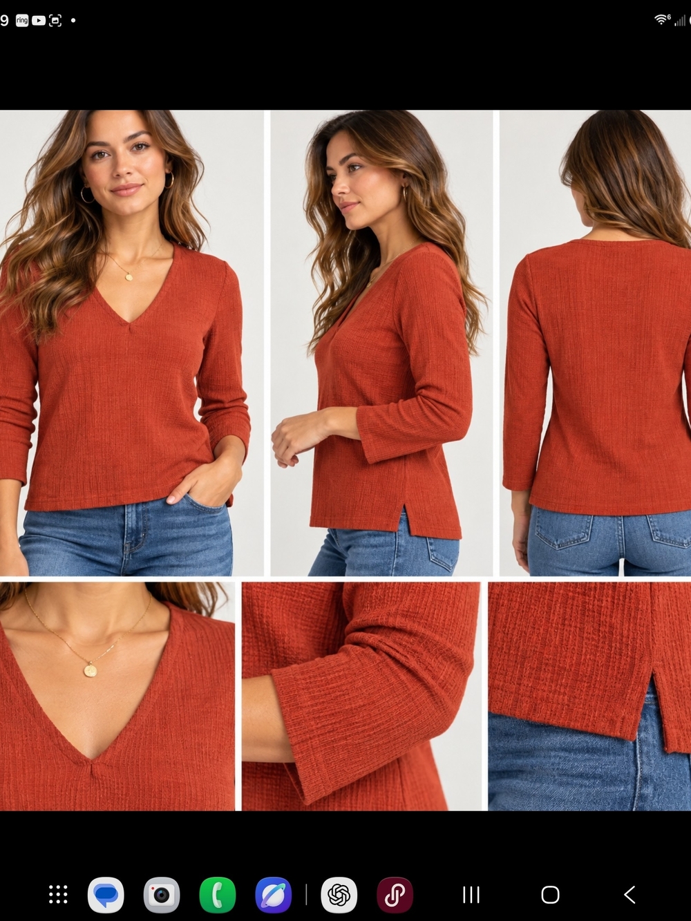 J. Crew Ribbed V-Neck Sweater in Rust